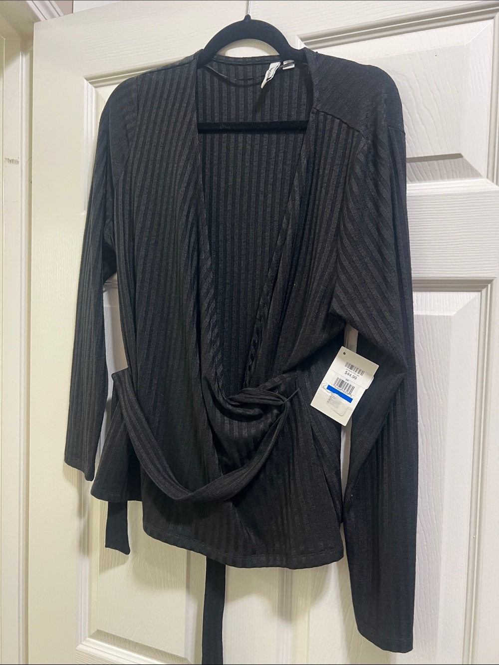 Kensie Black Ribbed Wrap Top